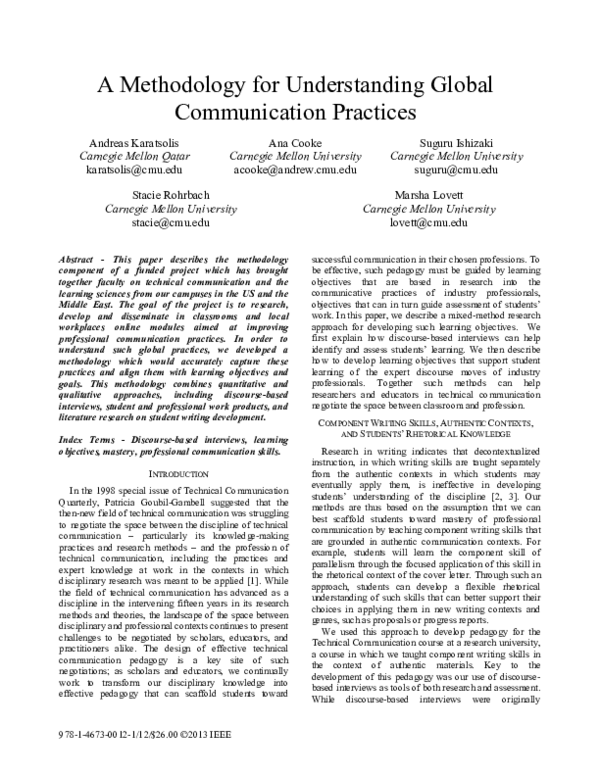 (PDF) A methodology for understanding global communication practices