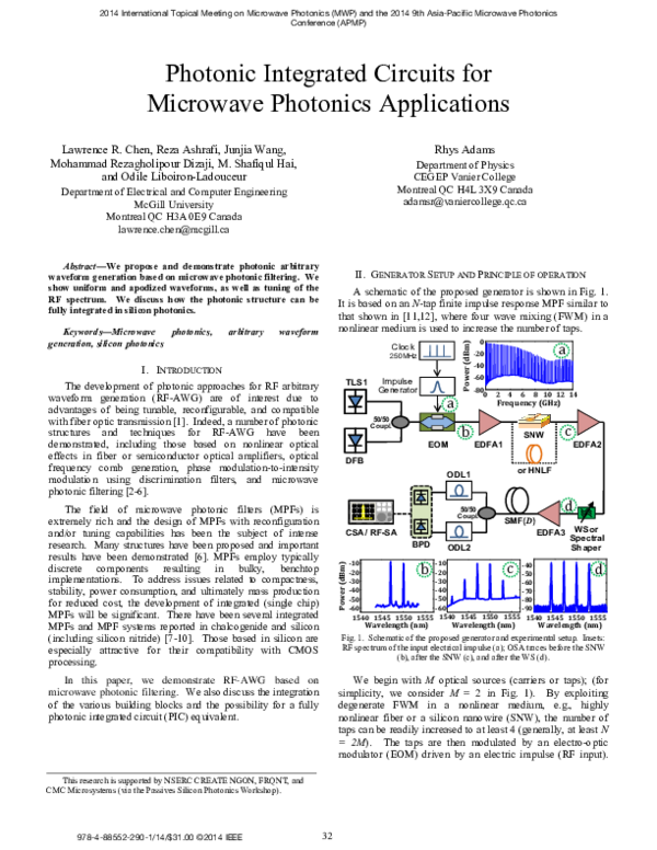(PDF) Photonic integrated circuits for microwave photonics applications
