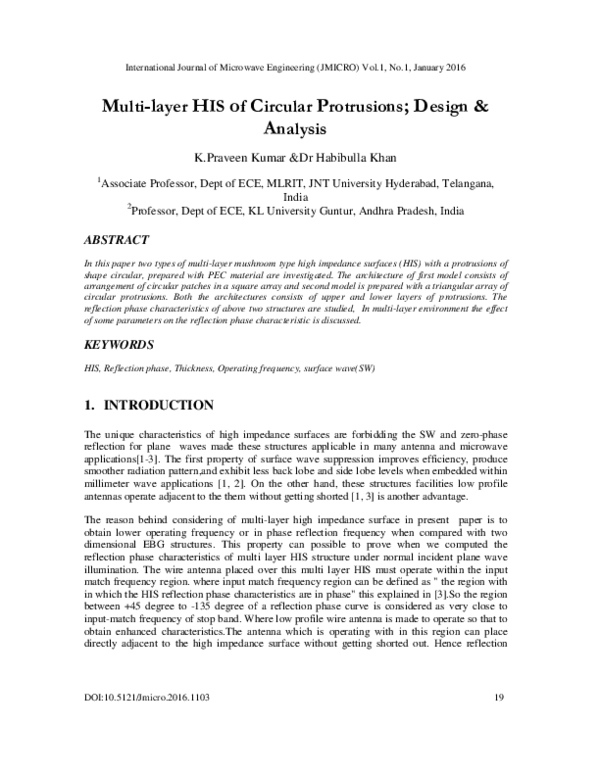 (PDF) Multi-layer HIS of Circular Protrusions; Design & Analysis