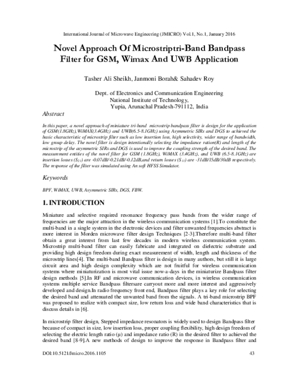 (PDF) Novel approach of Microstrip Tri-Band Bandpass Filter for GSM ...