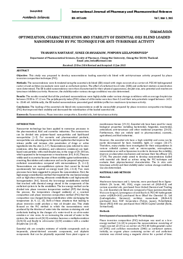 (PDF) Optimization, Characterization and Stability of Essential Oils ...