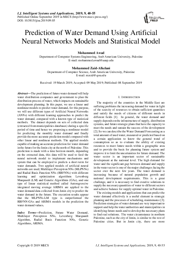 (PDF) Prediction of Water Demand Using Artificial Neural Networks ...