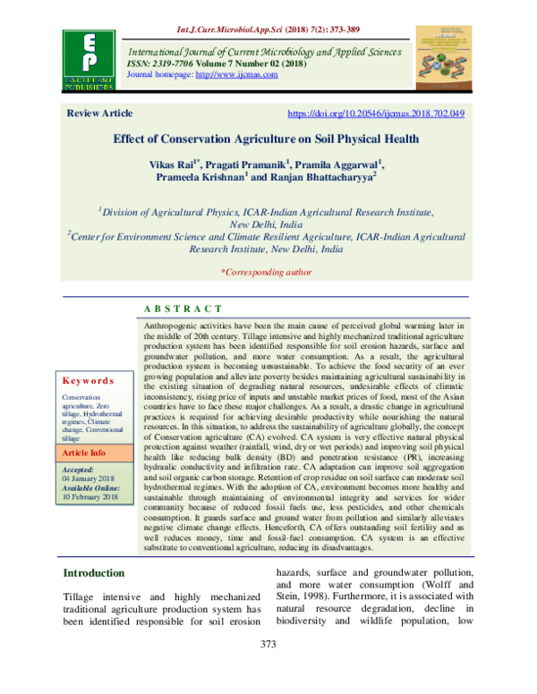 (PDF) Effect of Conservation Agriculture on Soil Physical Health