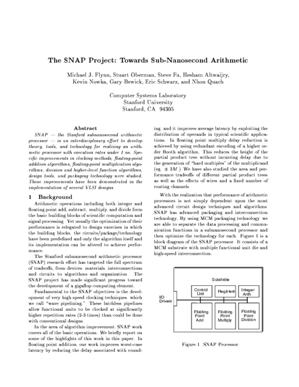 (PDF) The SNAP Project: Towards SubNanosecond Arithmetic