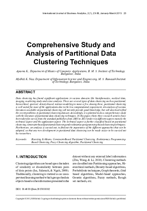 (PDF) Comprehensive Study and Analysis of Partitional Data Clustering ...