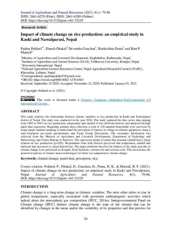 (PDF) Impact of climate change on rice production: an empirical study ...