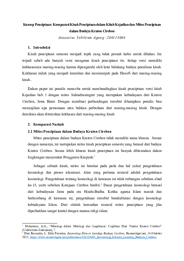 Doc Konsep Penciptaan Komparasi Kisah Penciptaan Dalam Kitab