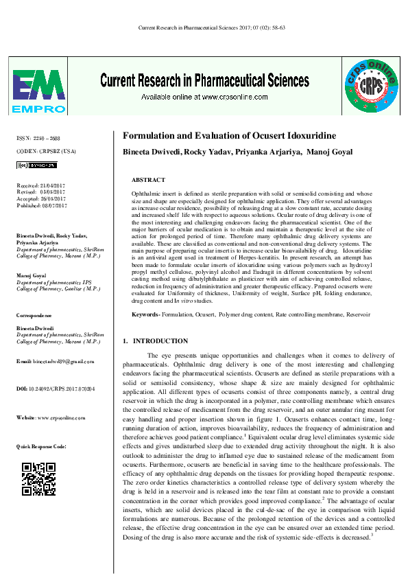 (PDF) Formulation and Evaluation of Ocusert Idoxuridine