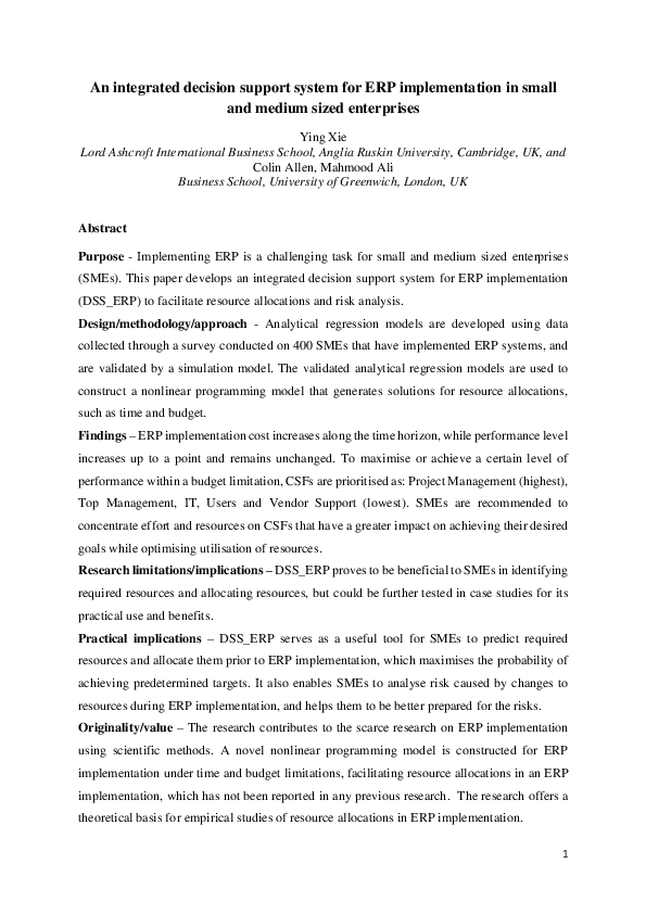 (PDF) An integrated decision support system for ERP implementation in ...