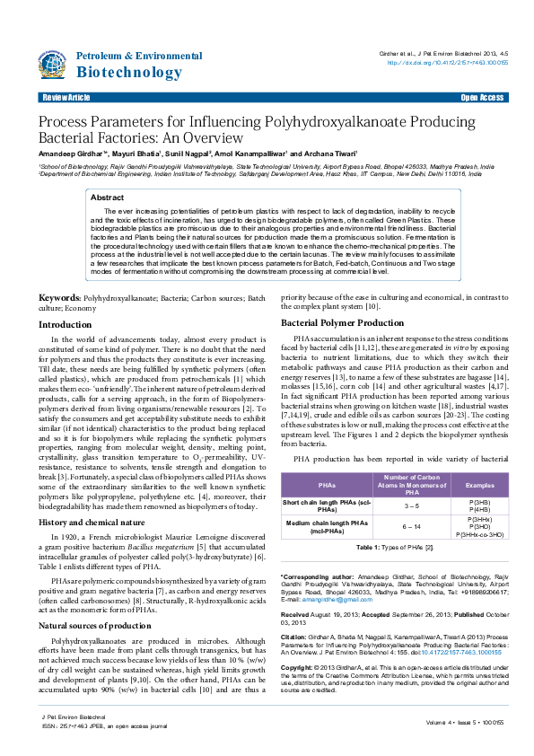 (PDF) Process Parameters for Influencing Polyhydroxyalkanoate Producing ...