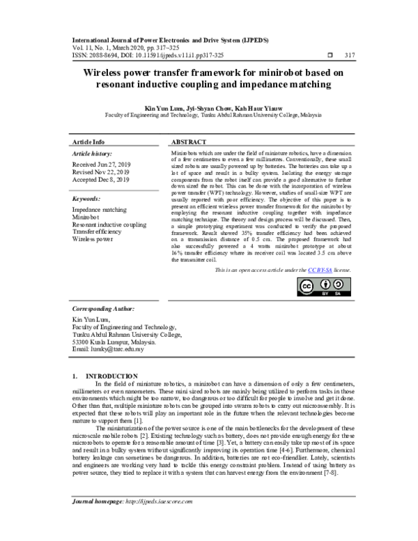(PDF) Wireless power transfer framework for minirobot based on resonant ...