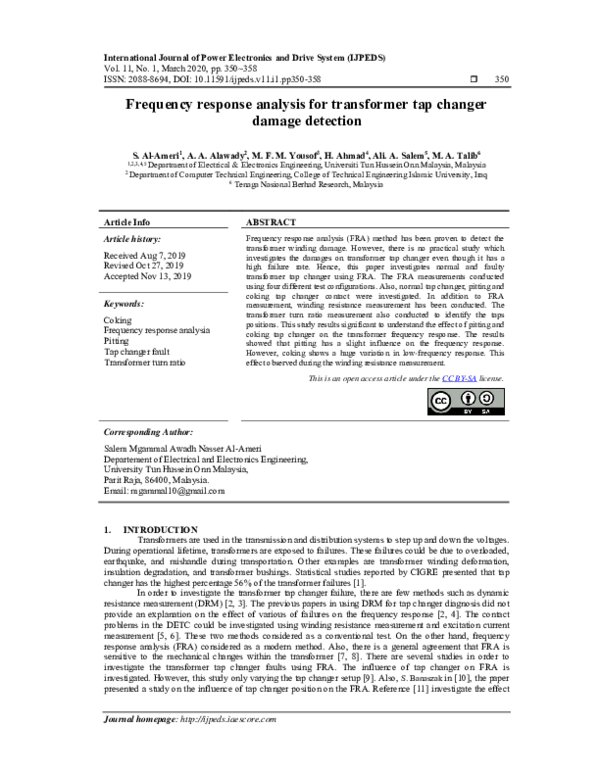 (PDF) Frequency response analysis for transformer tap changer damage ...