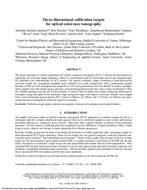 (PDF) Three-dimensional calibration targets for optical coherence ...