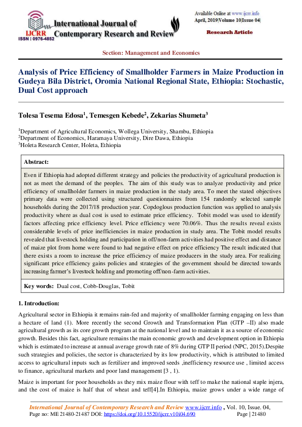 (PDF) Analysis of Price Efficiency of Smallholder Farmers in Maize ...