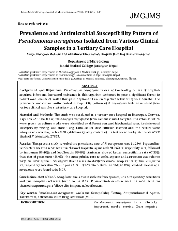 (PDF) Prevalence and Antimicrobial Susceptibility Pattern of ...