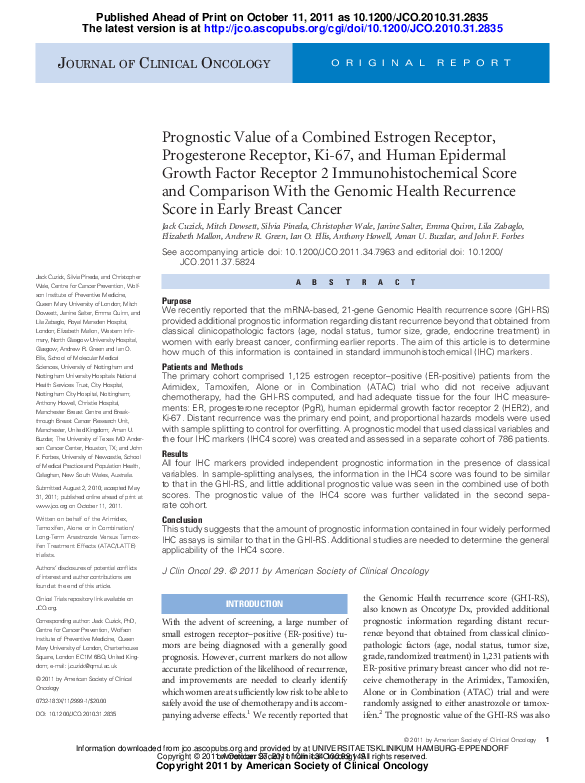 (PDF) Prognostic Value of a Combined Estrogen Receptor, Progesterone ...