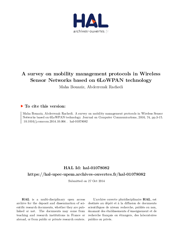 (PDF) A survey on mobility management protocols in Wireless Sensor ...