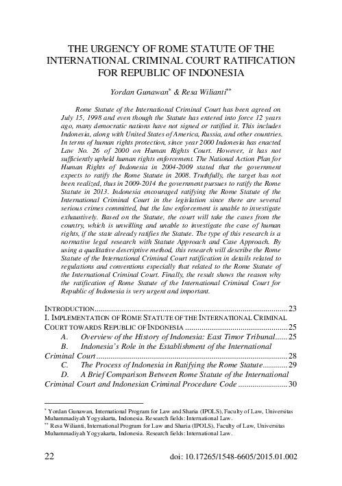 (PDF) The Urgency of Rome Statute of the International Criminal Court ...