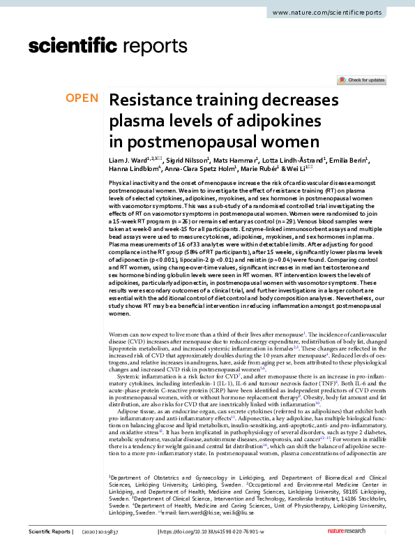 (PDF) Resistance training decreases plasma levels of adipokines in ...