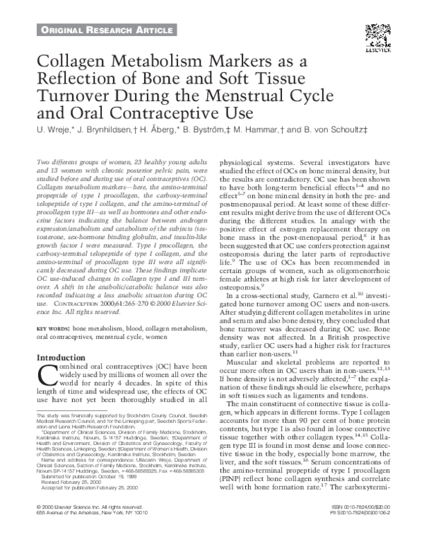 (PDF) Collagen metabolism markers as a reflection of bone and soft ...