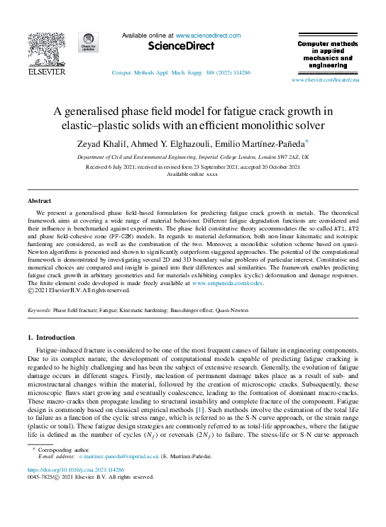 (PDF) A generalised phase field model for fatigue crack growth in ...