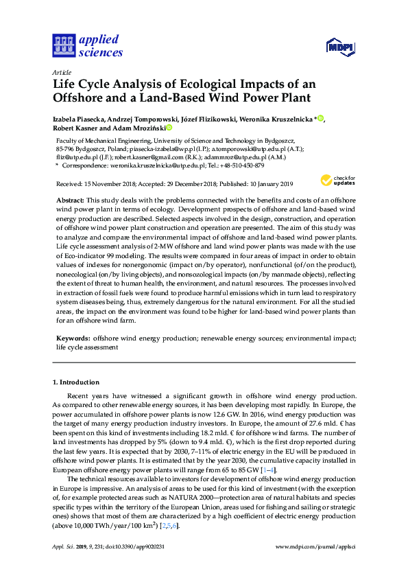 (PDF) Life Cycle Analysis of Ecological Impacts of an Offshore and a ...