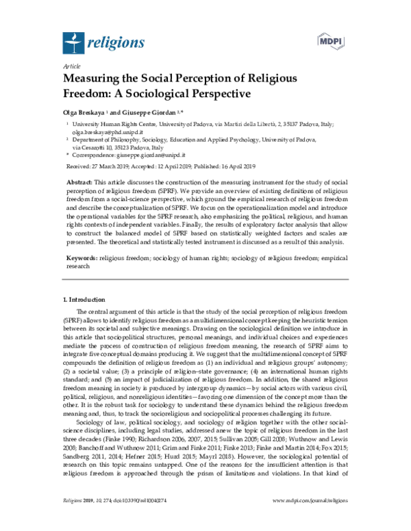 (PDF) Measuring the Social Perception of Religious Freedom: A ...