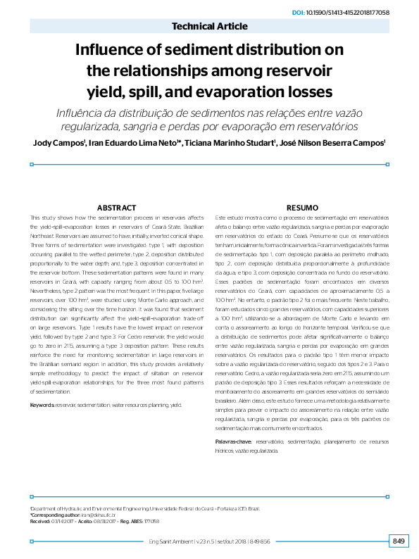 (PDF) Influence of sediment distribution on the relationships among reservoir yield, spill, and