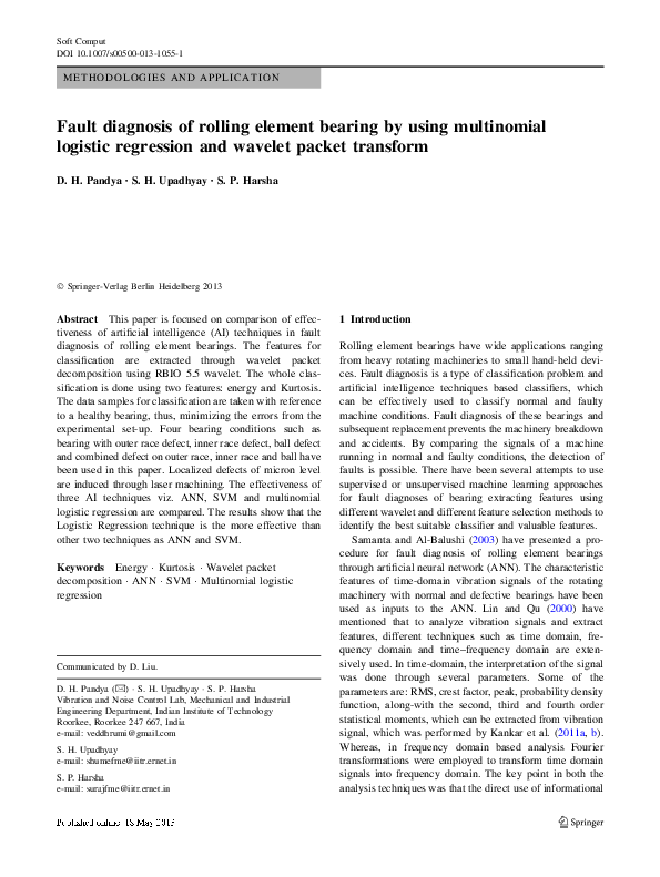 (PDF) Fault diagnosis of rolling element bearing by using multinomial
