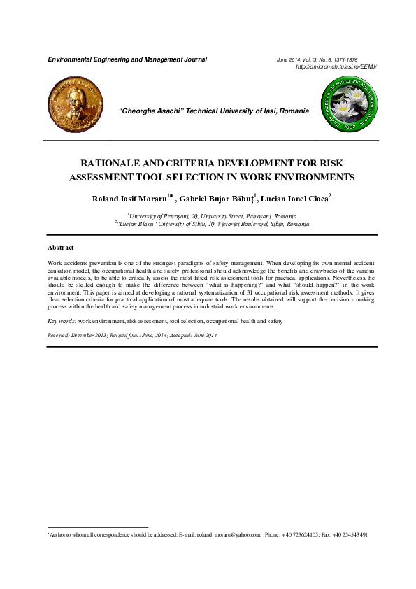 (PDF) Rationale and criteria development for risk assessment tool ...