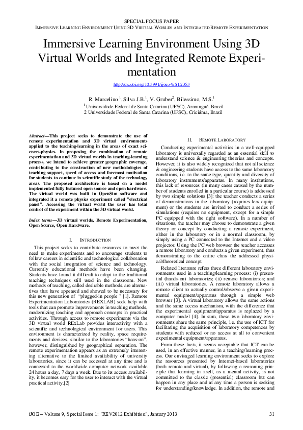 (PDF) Immersive Learning Environment Using 3D Virtual Worlds and ...