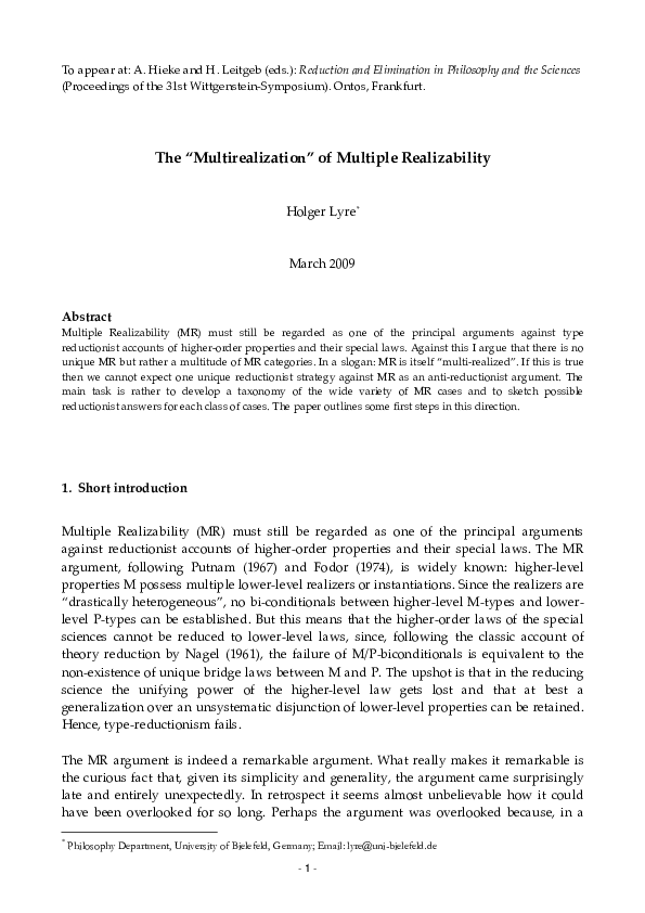(PDF) The “Multirealization” of Multiple Realizability | Holger Lyre ...