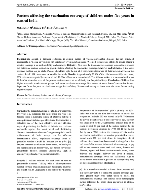 (PDF) Factors affecting the vaccination coverage of children under five ...