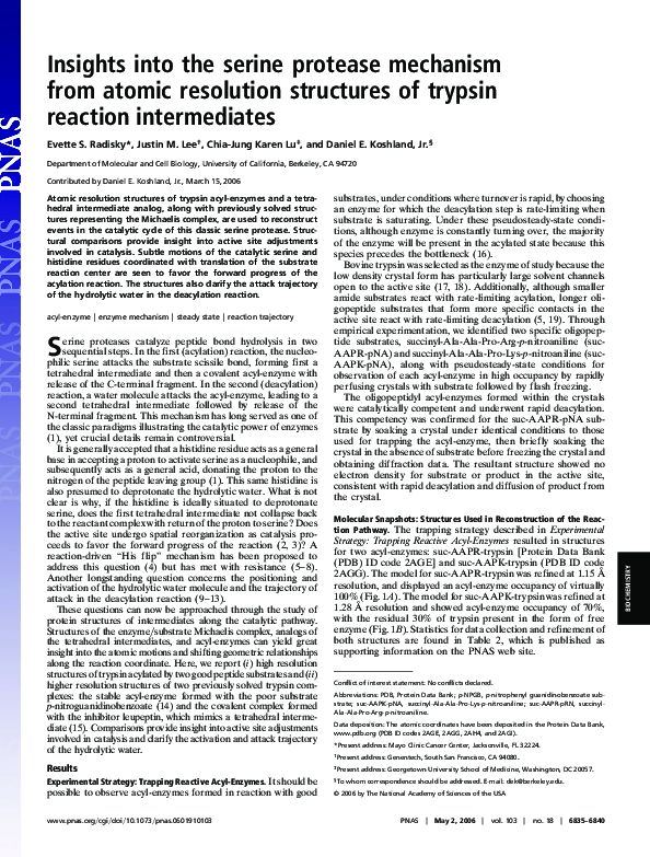 (PDF) Insights into the serine protease mechanism from atomic ...