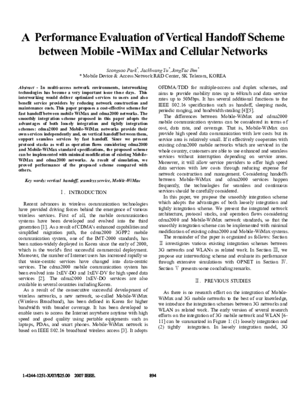 (PDF) A Performance Evaluation of Vertical Handoff Scheme between ...