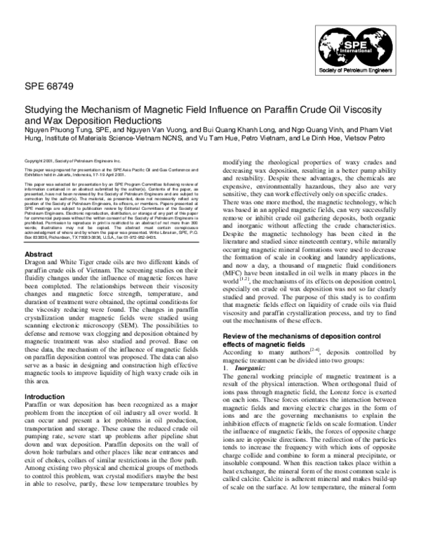 (PDF) Studying the Mechanism of Magnetic Field Influence on Paraffin ...