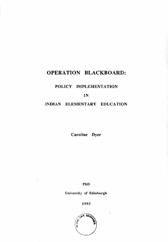 (PDF) Operation blackboard Policy implementation in Indian elementary
