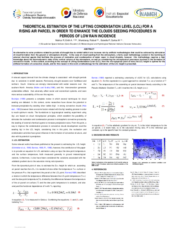 (PDF) Theoretical Estimation of the Lifting Condensation Level (LCL ...