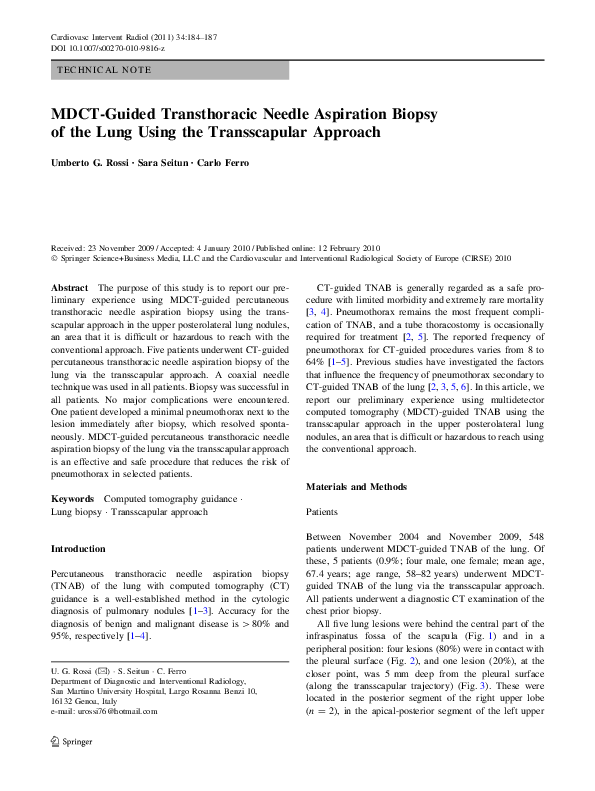 (PDF) MDCT-Guided Transthoracic Needle Aspiration Biopsy of the Lung ...