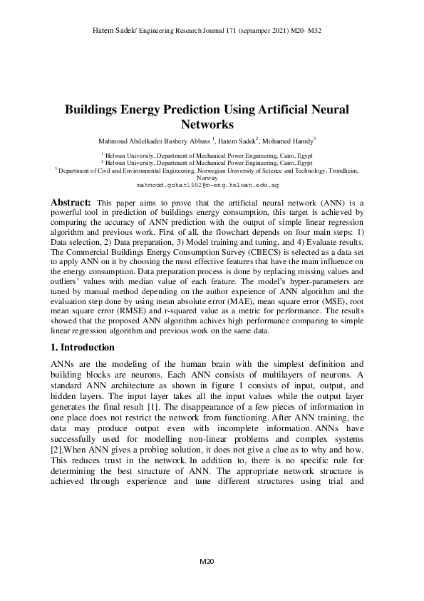 (PDF) Buildings Energy Prediction Using Artificial Neural Networks