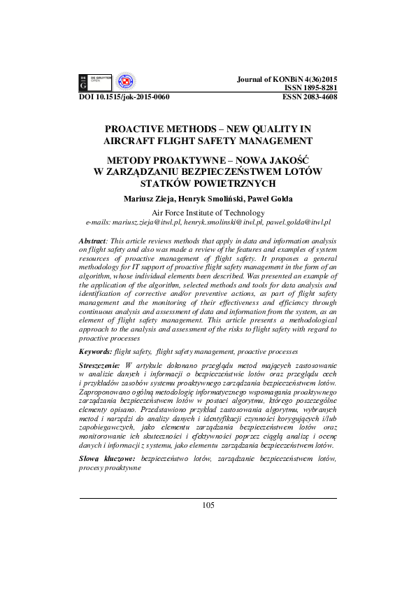 (PDF) Proactive methods – new quality in aircraft flight safety management