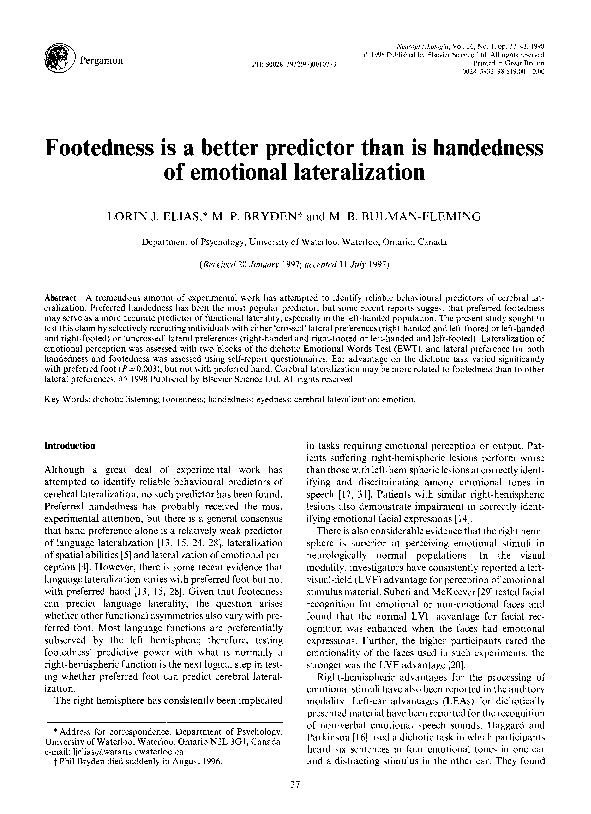 (PDF) Footedness is a better predictor than is handedness of emotional ...