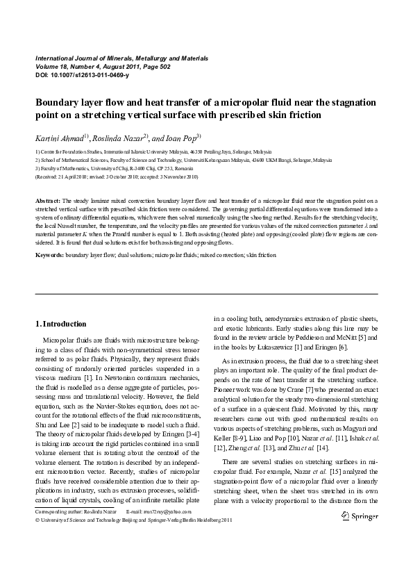 (PDF) Boundary layer flow and heat transfer of a micropolar fluid near ...