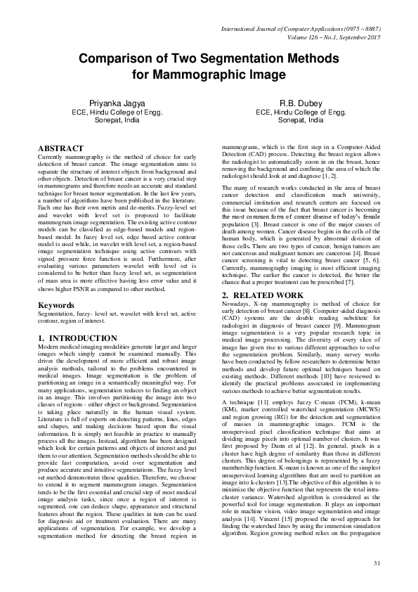 (PDF) Comparison of Two Segmentation Methods for Mammographic Image