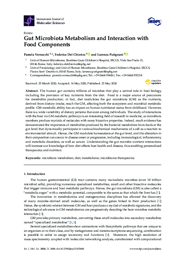 (PDF) Gut Microbiota Metabolism and Interaction with Food Components