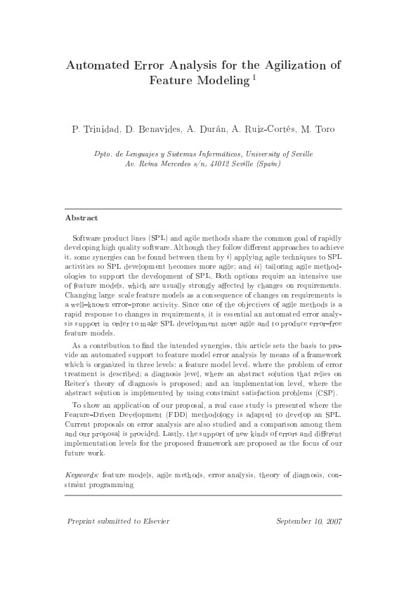 (PDF) Automated error analysis for the agilization of feature modeling