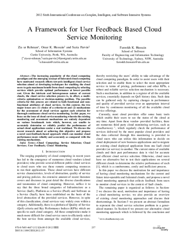 (PDF) A Framework for User Feedback Based Cloud Service Monitoring