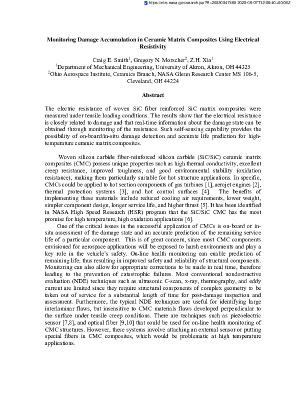 (PDF) Monitoring damage accumulation in ceramic matrix composites using ...
