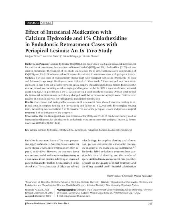 (PDF) Effect of intracanal medication with calcium hydroxide and 1% ...