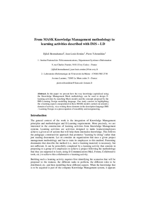 (PDF) From MASK Knowledge Management methodology to learning activities ...